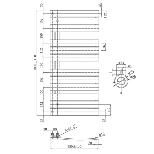 EliteHeat Steel Open-Side Heated Towel Rail - Brushed Brass