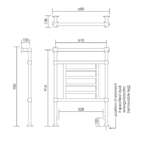 DQ Heating Cranwich Floor Mounted Luxury Traditional Heated Towel Rail