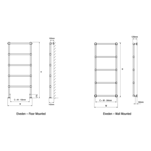 DQ Heating Elveden Wall Mounted Luxury Traditional Heated Towel Rail