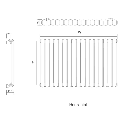 DQ Heating Cassius Column Style Mild Steel Horizontal Designer Radiator