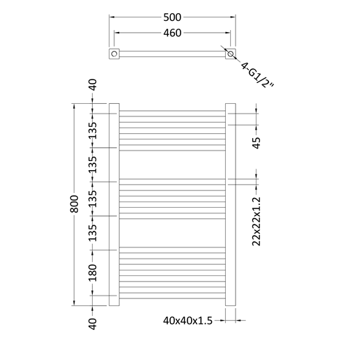 nuie Square Heated Towel Rail - Chrome