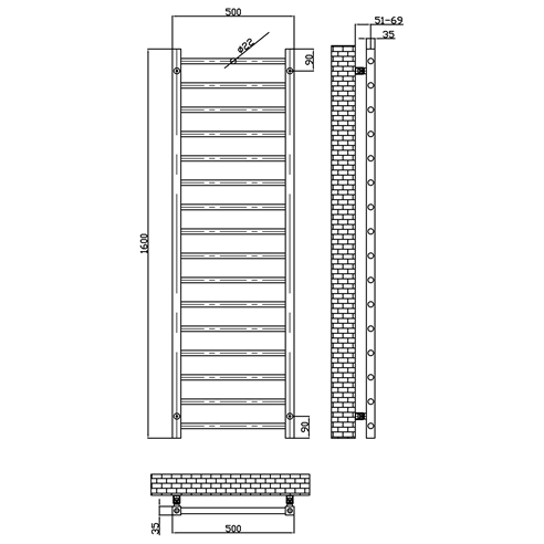 Brenton Etna Brushed Brass Heated Ladder Towel Rail