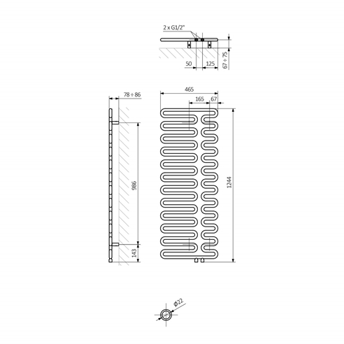 Terma Swale Heated Towel Rail - 1244 x 465mm