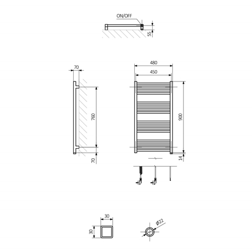 Terma Fiona One Electric Heated Towel Rail with Heating Element - Sparkling Gravel - 4 Sizes