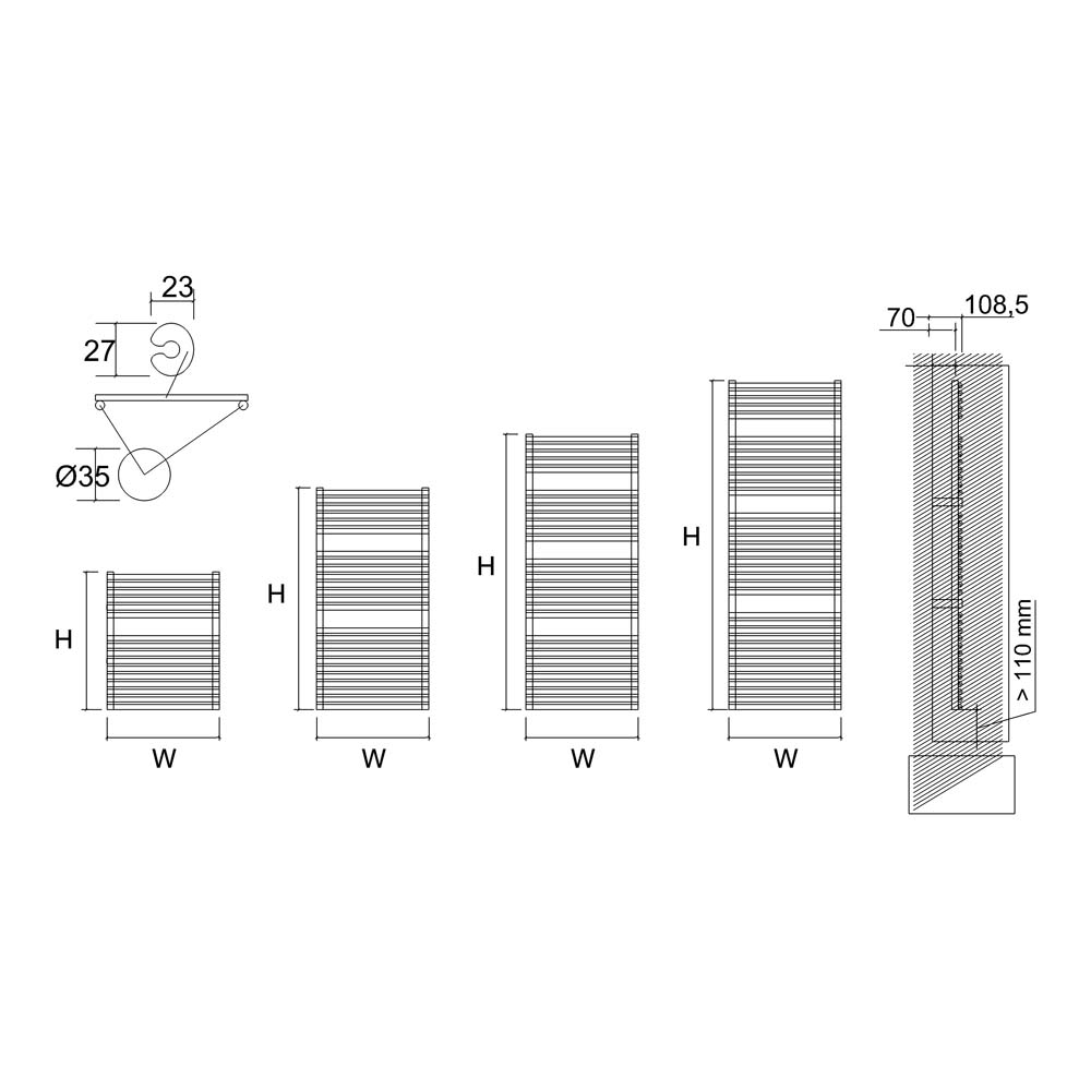 DQ Heating Vulcano T Vertical Designer Heated Towel Rail