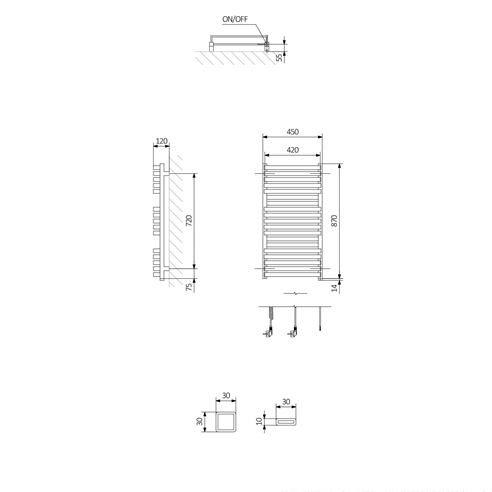 Terma Quadrus Bold One Electric Heated Towel Rail with Heating Element - Metallic Black