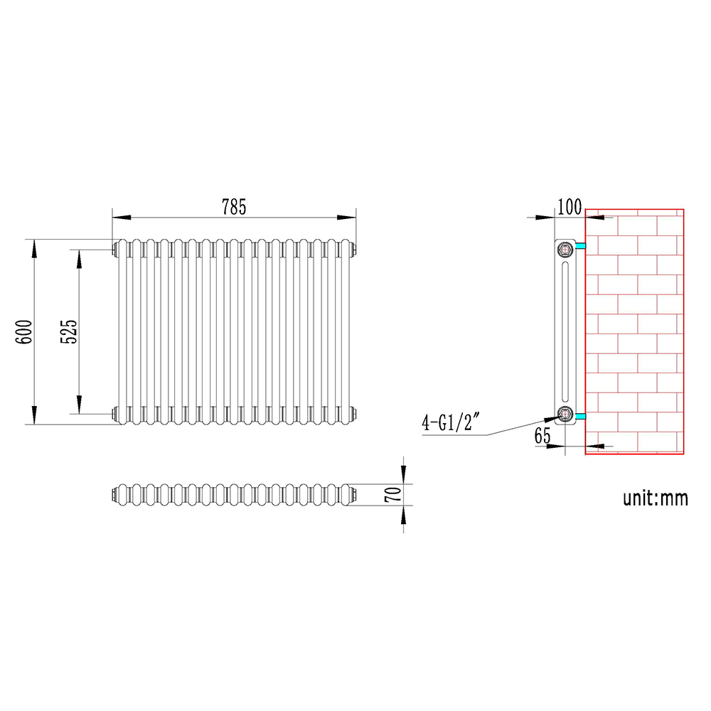 Brenton Olympus Horizontal 2 Column Radiator - Anthracite