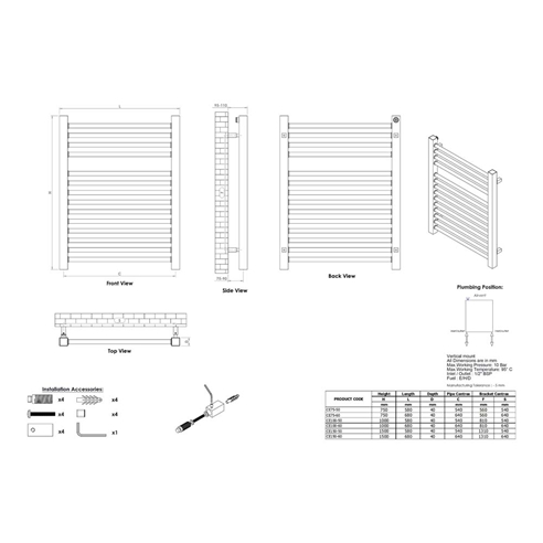 Aeon Serhad Stainless Steel Vertical Heated Towel Rail Radiator