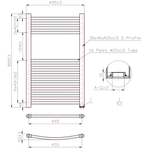 Brenton Matt Black Straight Heated Flat Towel Rail
