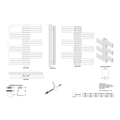 Aeon Labren Stainless Steel Wall Mounted Vertical Designer Radiator - Brushed - 975 x 800mm