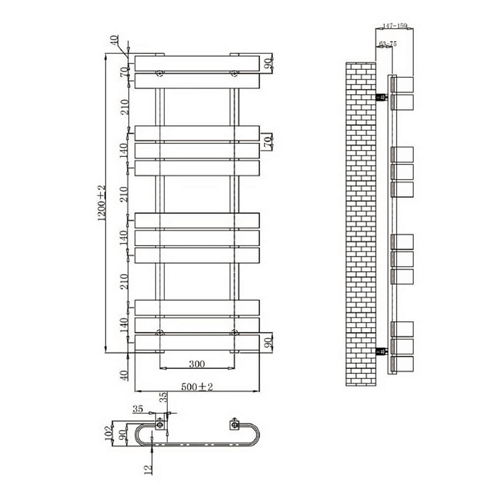 Brenton Grey Flat Panel Heated Towel Rail - 1200 x 500mm