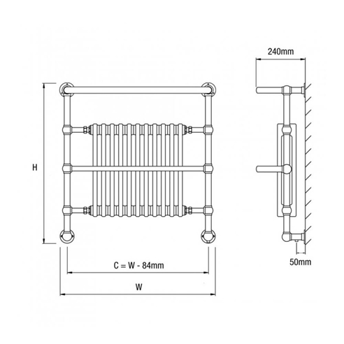 DQ Heating Old Buckenham Wall Mounted Luxury Traditional Heated Towel Rail