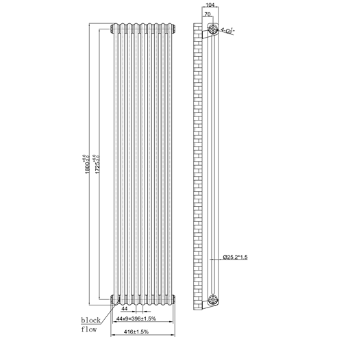 Butler & Rose Designer 2 Column Vertical Radiator - Raw Metal Finish - 1800mm Tall
