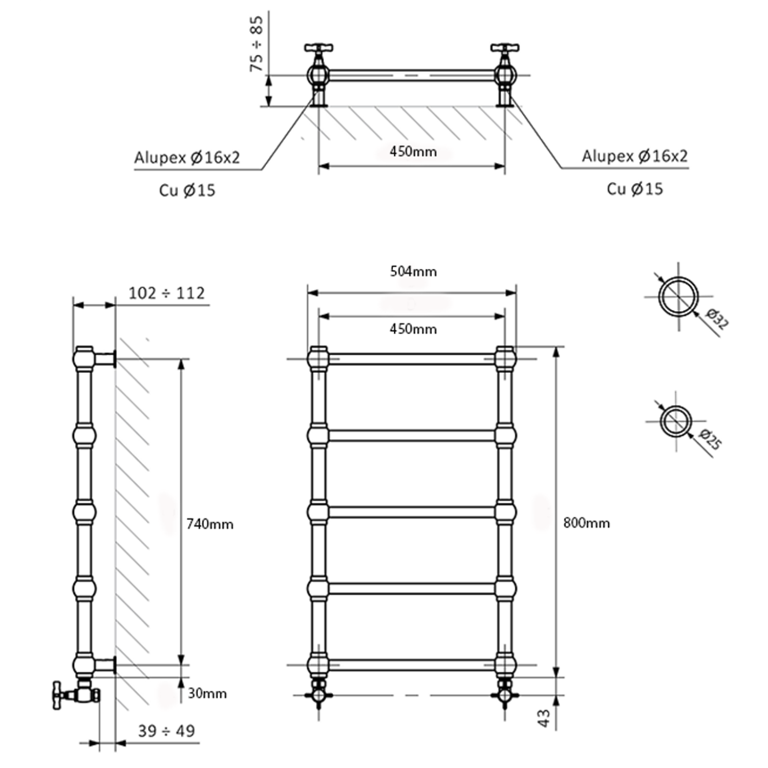 Terma Retro Designer Brushed Brass Heated Towel Rail