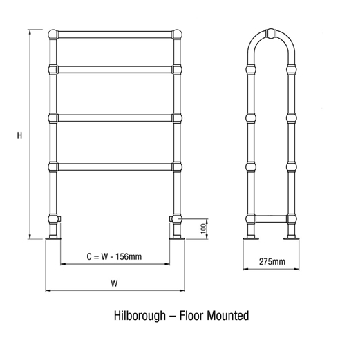 DQ Heating Hilborough Floor Mounted Luxury Traditional Heated Towel Rail