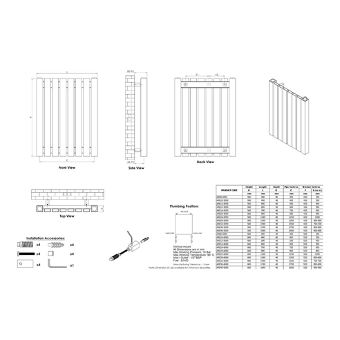 Aeon Arat Stainless Steel Wall Mounted Horizontal Designer Radiator - Brushed