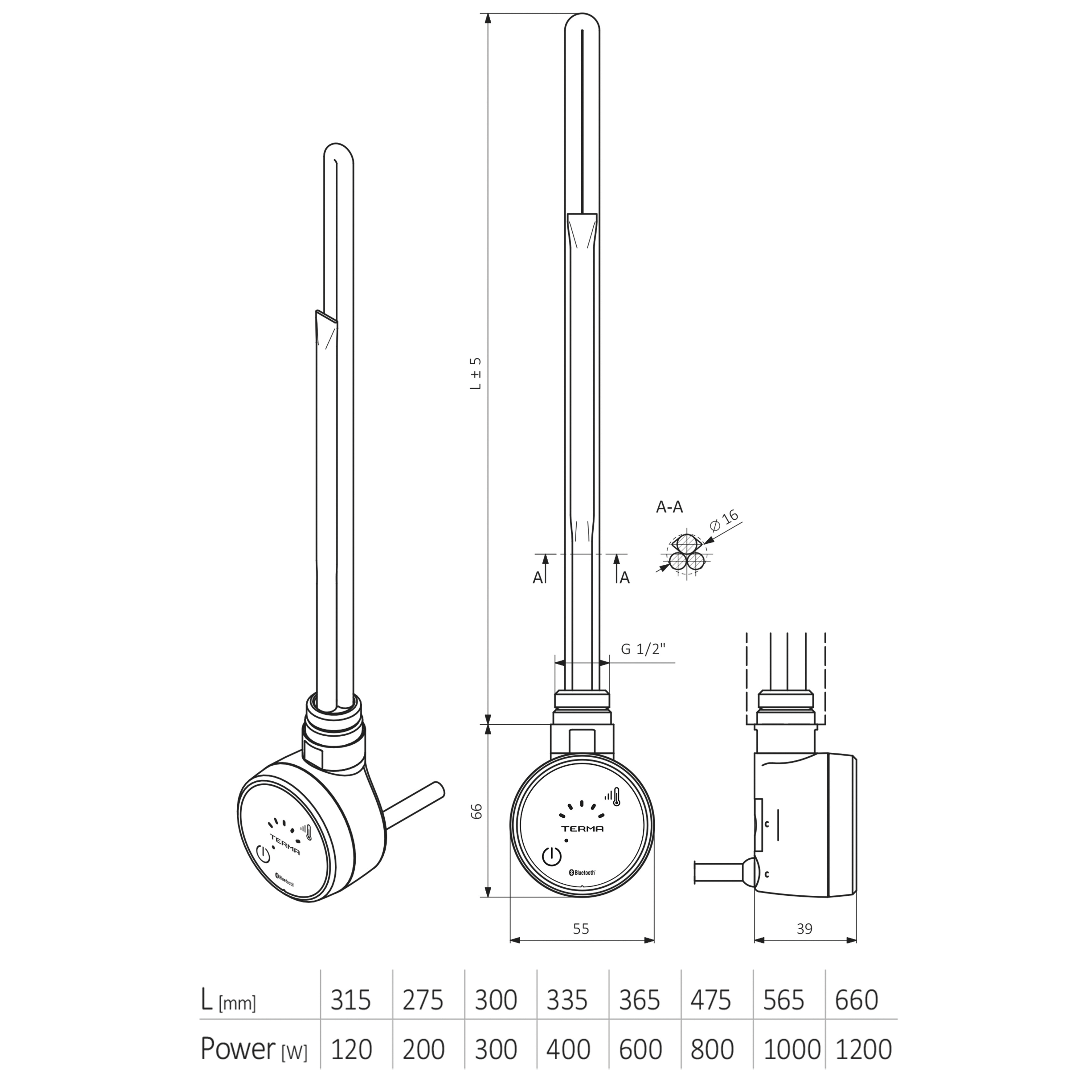 Terma MOA BLUE Chrome Heating Element - 6 Options