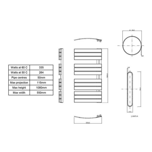 Hudson Reed Elgin Vertical Designer Heated Towel Rail Radiator - Chrome - 1080 x 550mm