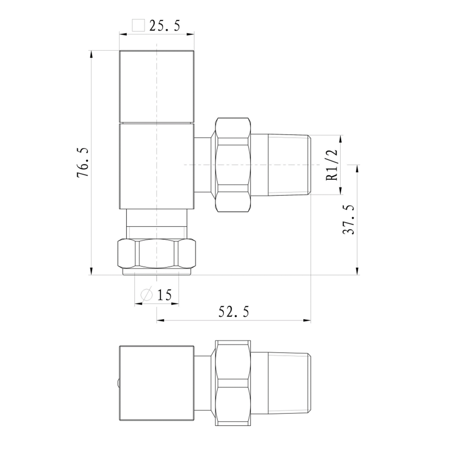 Brenton Square Manual Radiator Valves - Gloss White (Angled)
