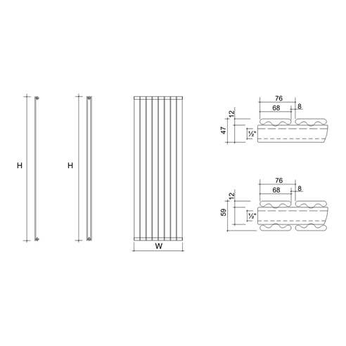 DQ Heating Tornado Double Panel Mild Steel Vertical Designer Radiator - White