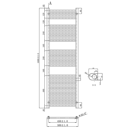 EliteHeat Steel Ladder Heated Towel Rail 25mm Bars - Matt Black