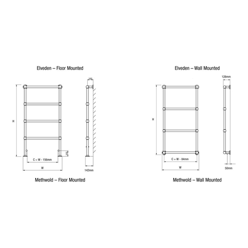 DQ Heating Methwold Wall Mounted Luxury Traditional Heated Towel Rail