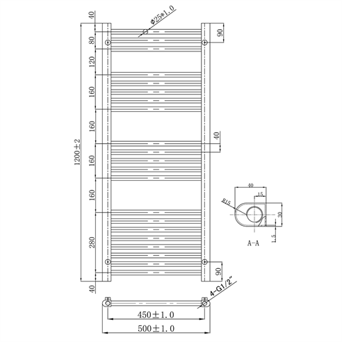 EliteHeat Steel Ladder Heated Towel Rail 25mm Bars - Matt Black