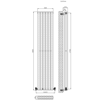 Brenton Flat Double Panel Vertical Radiator - 1800mm x 360mm