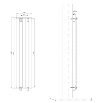 Brenton Flat Double Panel Vertical Radiator - 1600mm x 340mm