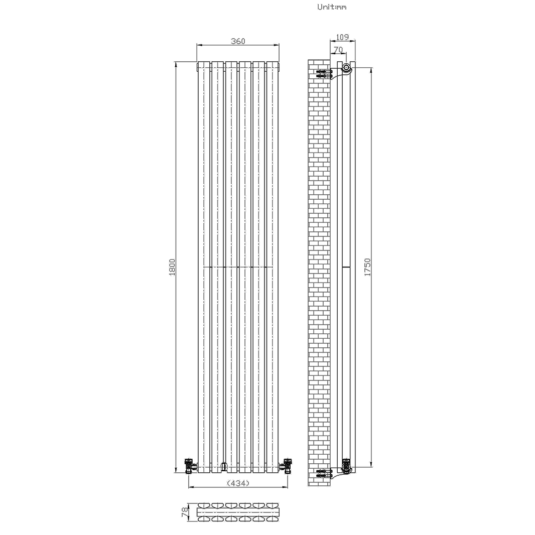 Brenton Flat Double Panel Vertical Radiator 1800mm x 360mm Only Radiators