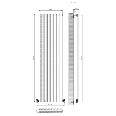 Brenton Flat Double Panel Vertical Radiator - 1800 x 480mm