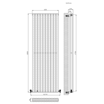 Brenton Flat Double Panel Vertical Radiator - 1800 x 600mm