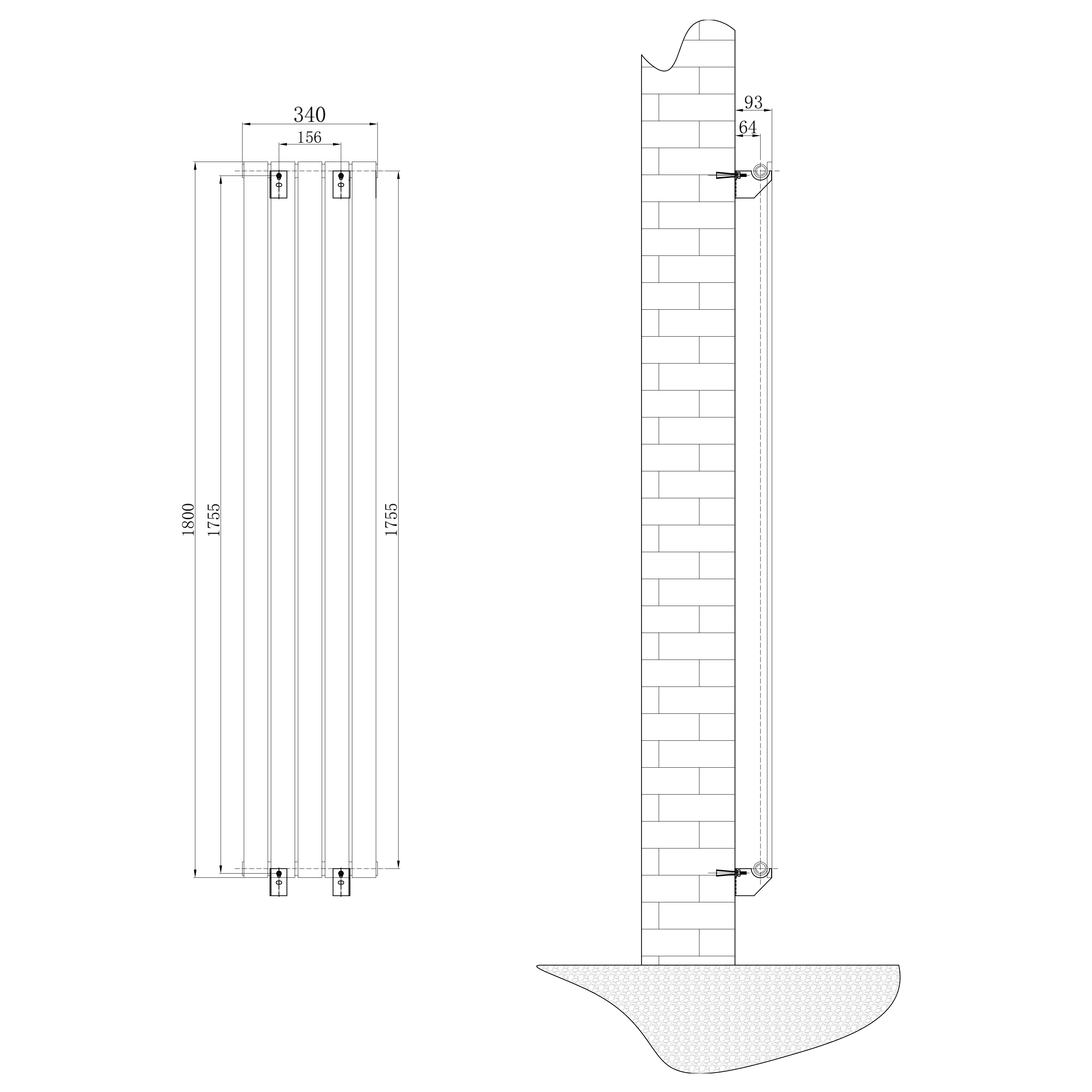 Brenton Flat Single Panel Vertical Radiator 1800mm x 340mm Only Radiators
