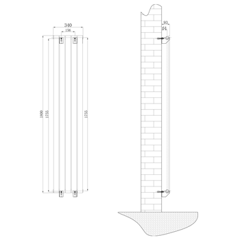 Brenton Flat Single Panel Vertical Radiator - 1800mm x 340mm