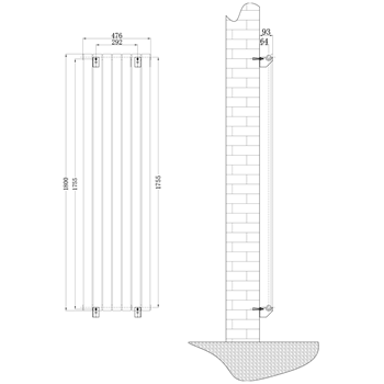 Brenton Flat Single Panel Vertical Radiator - 1800 x 475mm