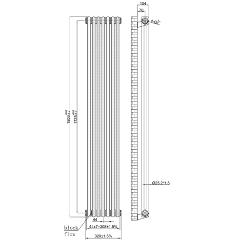 Butler & Rose Designer 2 Column Vertical Radiator - Raw Metal Finish - 1800mm Tall