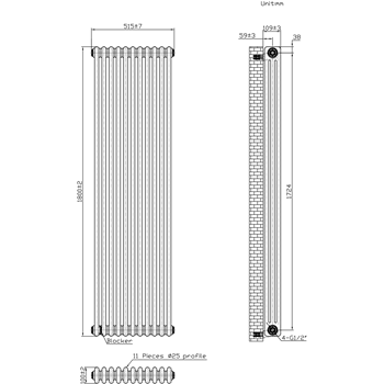 Butler & Rose Designer 3 Column Vertical Radiator - Gloss White - 1800mm Tall