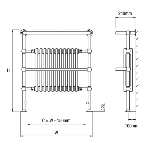 DQ Heating Old Buckenham Floor Mounted Luxury Traditional Heated Towel Rail