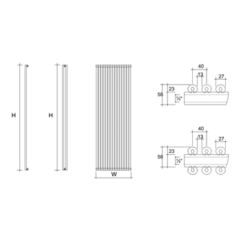DQ Heating Vulcano Single Panel Mild Steel Vertical Designer Radiator