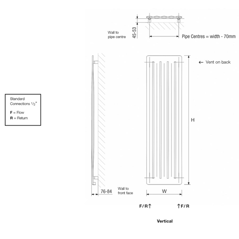 DQ Heating Drifter Vertical Designer Radiator - Matt White Aluminium (RAL 9006)