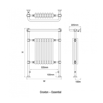 DQ Heating Croxton Floor Mounted Luxury Traditional Heated Towel Rail