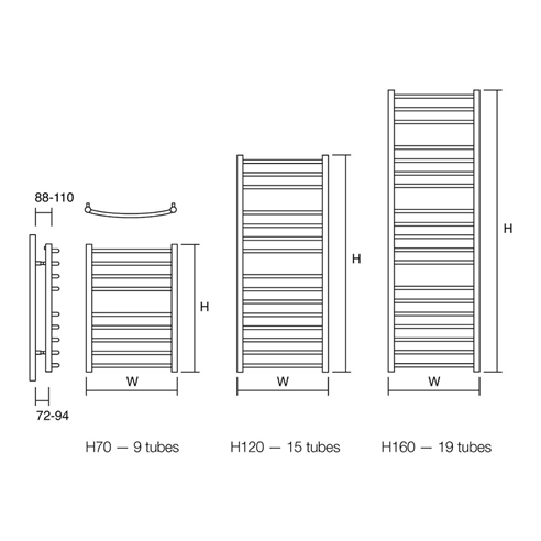 DQ Heating Zante Stainless Steel Vertical Curved Designer Heated Towel Rail