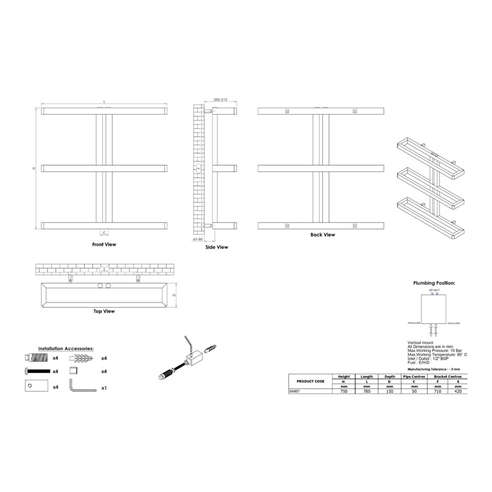 Aeon Gallant Stainless Steel Horizontal Designer Heated Towel Rail Radiator - 750 x 780mm