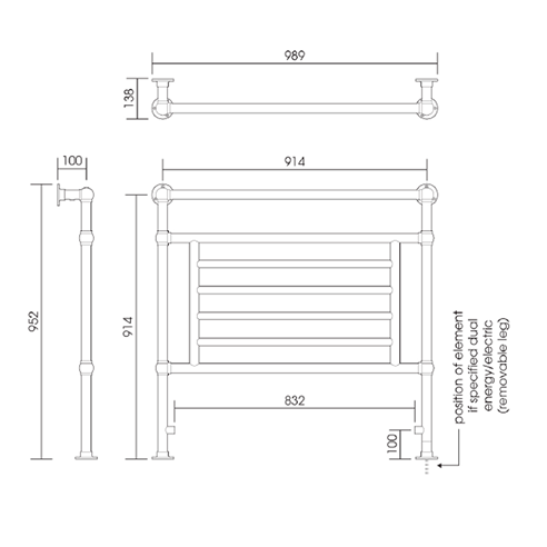 DQ Heating Cranwich Floor Mounted Luxury Traditional Heated Towel Rail