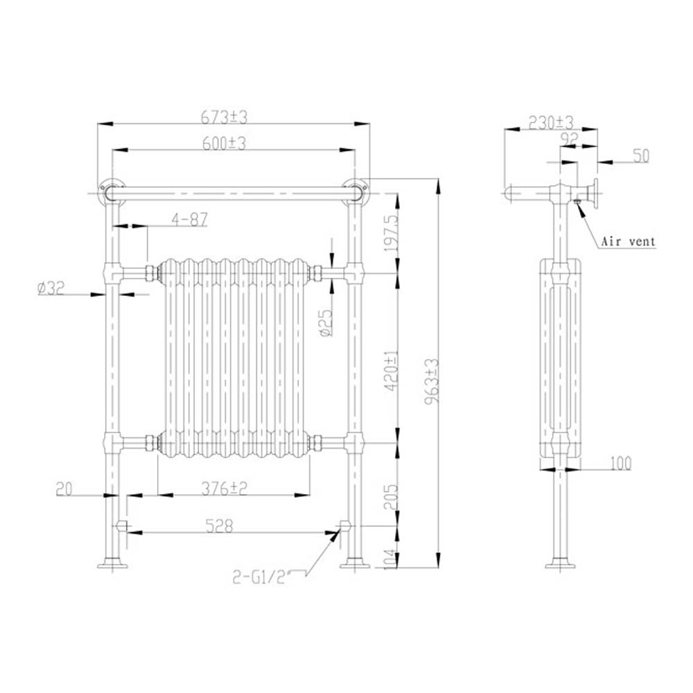 Butler & Rose Ducher Bathroom Traditional Heated Towel Rail Radiator - 965 x 675mm