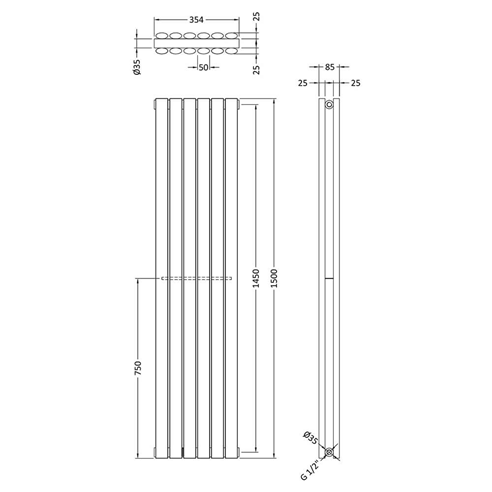 Hudson Reed Revive Double Panel Vertical Designer Radiator - Anthracite