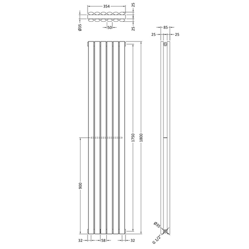 Hudson Reed Revive Double Panel Vertical Designer Radiator - Anthracite