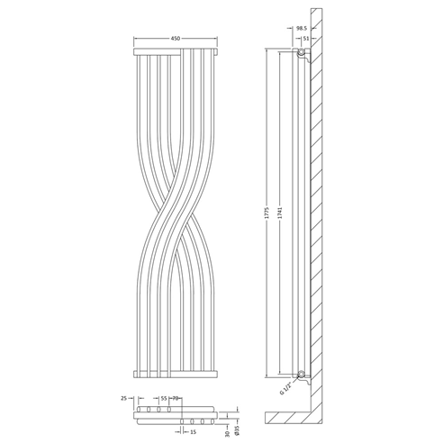 Hudson Reed Xcite Vertical Designer Radiator - Anthracite - 1775 x 450mm