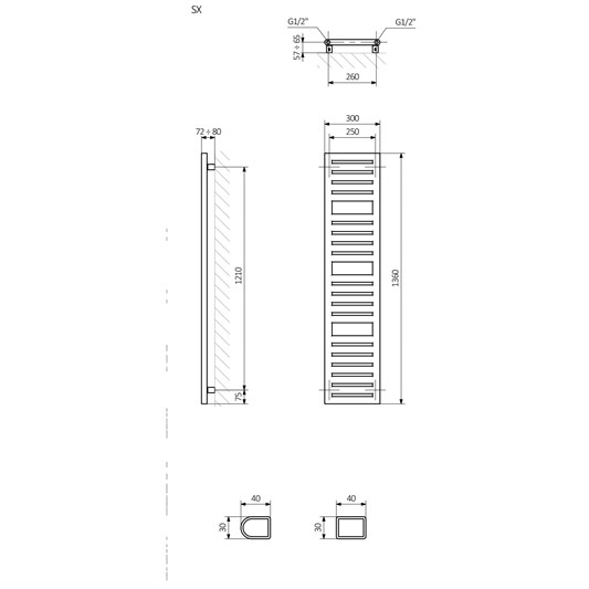Terma Salisbury Metallic Black Ladder Heated Towel Rail - 1360 x 300mm ...