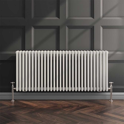 EliteHeat Horizontal Designer 4 Column White Radiator - 600mm Tall